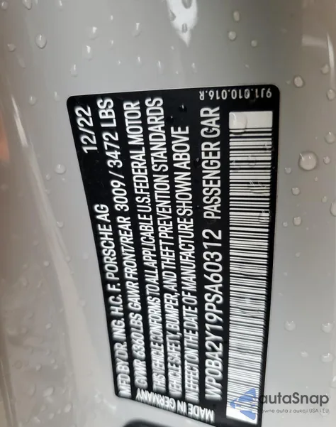 2023 Porsche Taycan Cross Turismo 4 z USA, uszkodzony, nr VIN WP0BA2Y19PSA60312